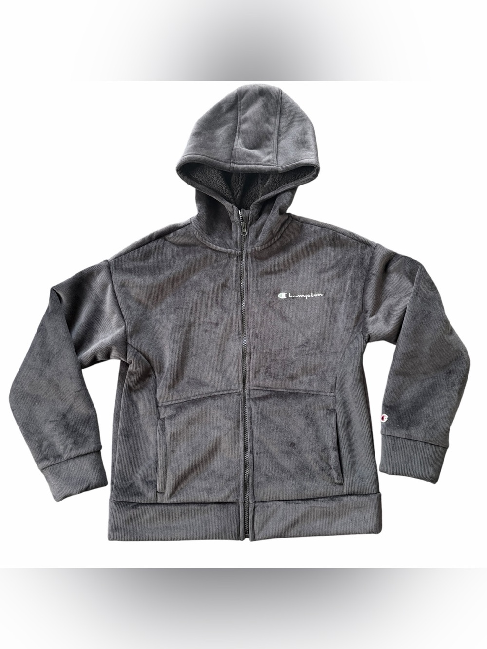 Champion Girls Gray Plush Lined Full Zip Hoodie Size L 14 NWOT